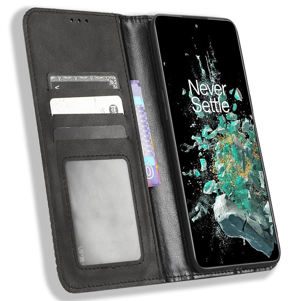 OnePlus 10T 5G / Ace Pro 5G Magnetiskt Plånboksfodral med Autostängning Funktionsfodral Retro Tryckmönster PU-läder Stativ Skyddande Skal