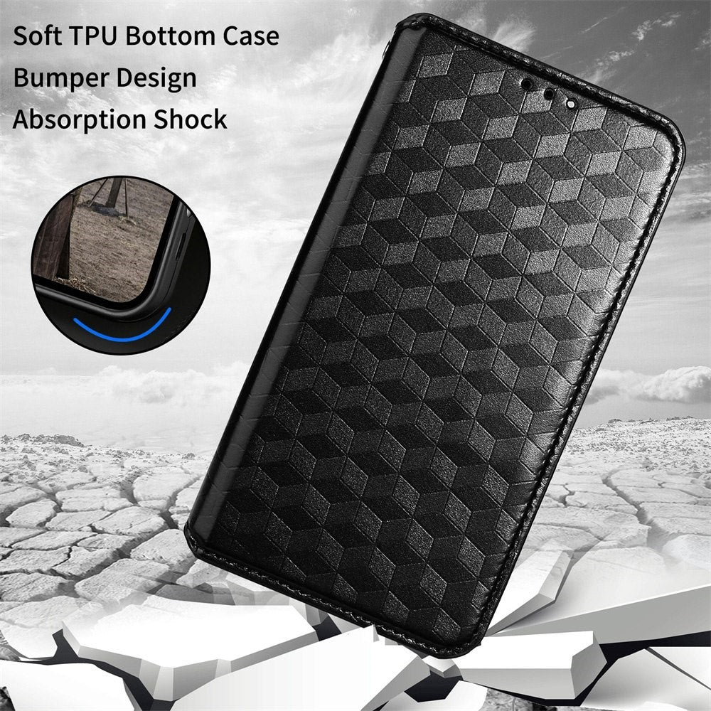 For Huawei nova Y90 4G / Enjoy 50 Pro 4G Imprinting Rhombus Pattern Phone Flip Leather Case Stand Anti-scratch Phone Wallet Cover