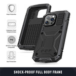 iPhone 14 Pro Max 6,7 tommer støvtæt, stænktæt og faldsikkert mobilcover af metal + silikone + PC med støtte, slidstærkt cover med hærdet glasfilm