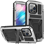 iPhone 14 Pro Max 6,7 tommer støvtæt, stænktæt og faldsikkert mobilcover af metal + silikone + PC med støtte, slidstærkt cover med hærdet glasfilm