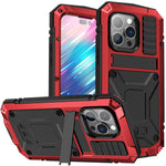 iPhone 14 Pro Max 6,7 tommer støvtæt, stænktæt og faldsikkert mobilcover af metal + silikone + PC med støtte, slidstærkt cover med hærdet glasfilm
