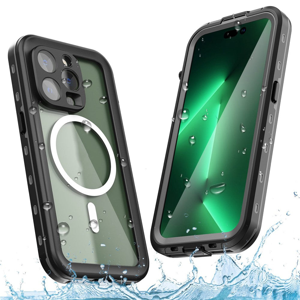 REDPEPPER Dot+ Series til iPhone 14 Pro 6,1 tommer, kompatibel med MagSafe trådløs opladning, IP68 vandtæt, IP6X støvtæt, transparent bagside, hybrid telefoncover