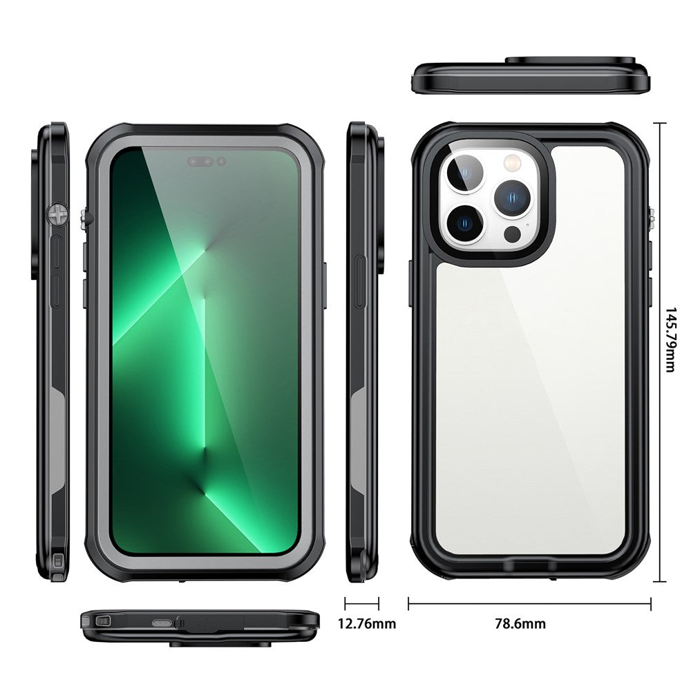 For iPhone 14 Pro 6.1 inch Transparent IP68 Waterproof Phone Case Anti-shock Neoprene Coated Mobile Phone Cover