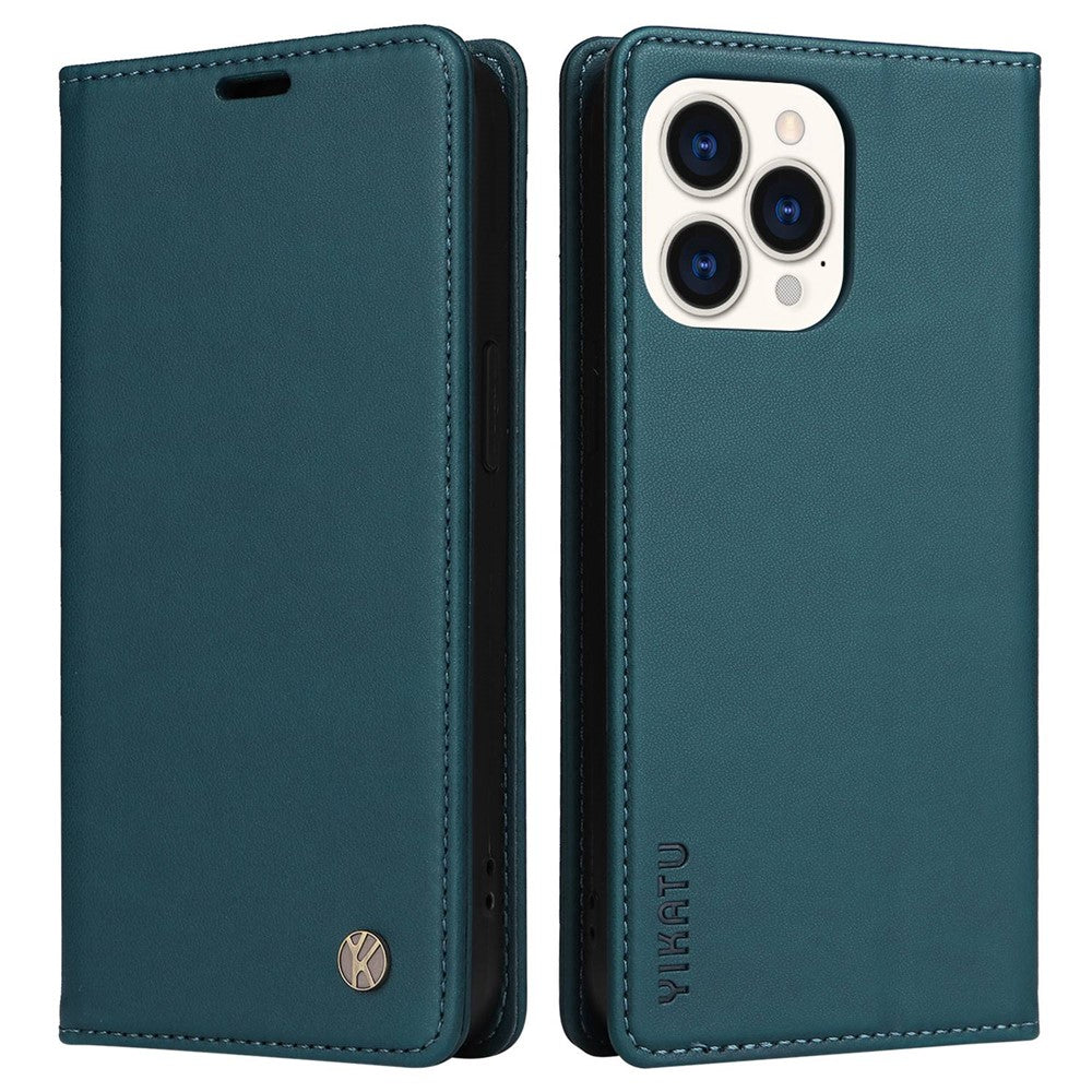 YIKATU Stødsikkert Telefoncover til iPhone 14 Pro 6,1 tommer, YK-001 Ridsefast Magnetisk Selvansugende PU-læder Flip Wallet Etui med Stand