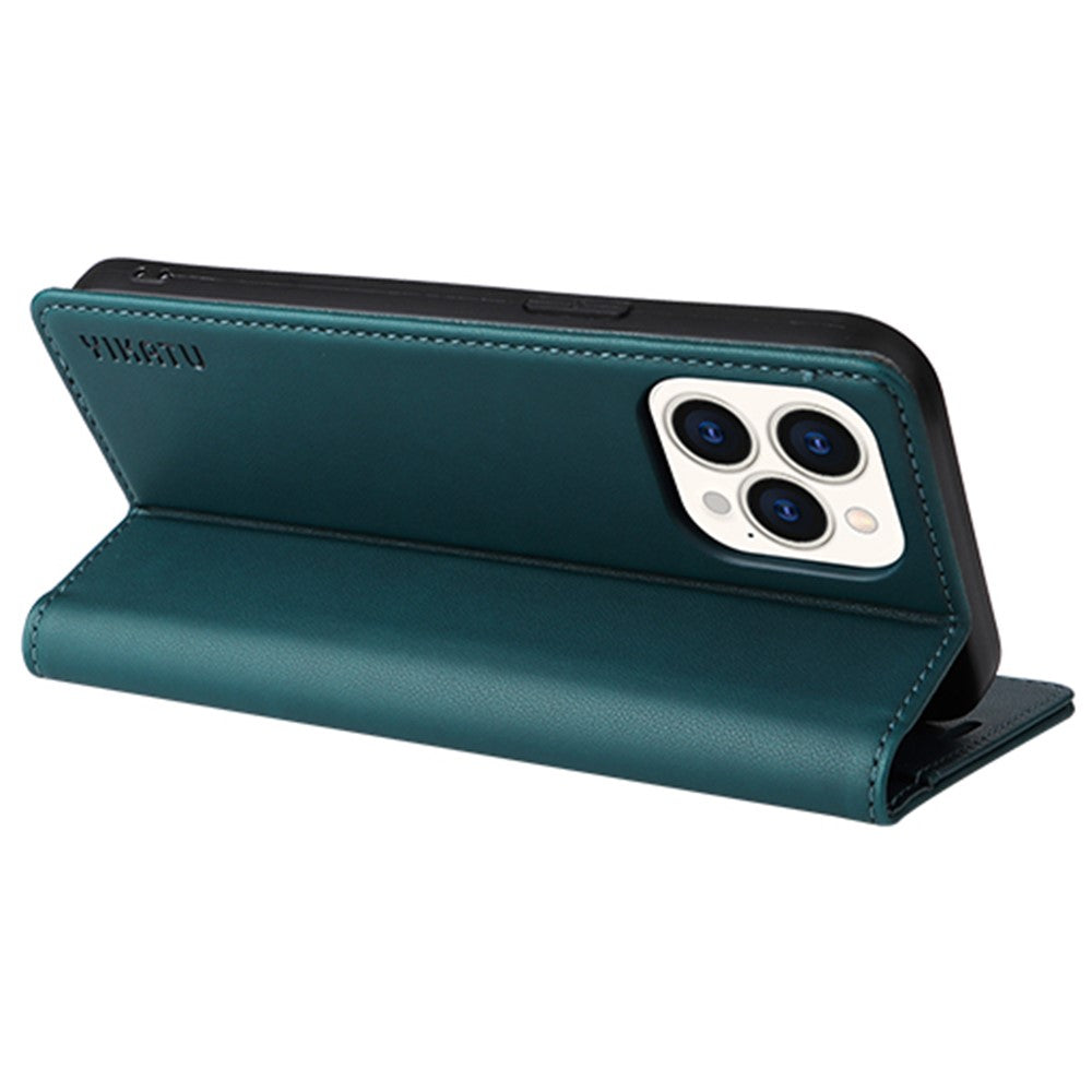 YIKATU Drop-proof Phone Cover For iPhone 14 Pro 6.1 inch, YK- 001 Scratch-resistant Magnetic Auto-absorbed PU Leather Flip Wallet Case Stand
