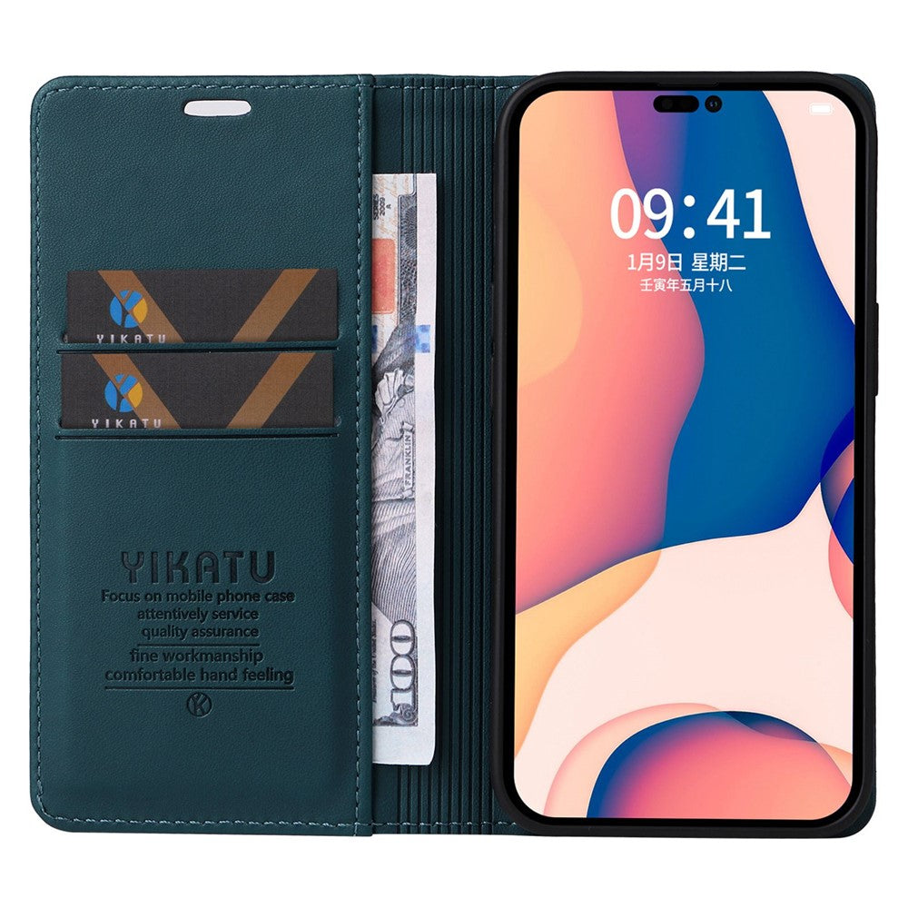 YIKATU Drop-proof Phone Cover For iPhone 14 Pro 6.1 inch, YK- 001 Scratch-resistant Magnetic Auto-absorbed PU Leather Flip Wallet Case Stand