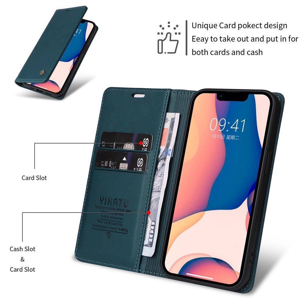 YIKATU Drop-proof Phone Cover For iPhone 14 Pro 6.1 inch, YK- 001 Scratch-resistant Magnetic Auto-absorbed PU Leather Flip Wallet Case Stand