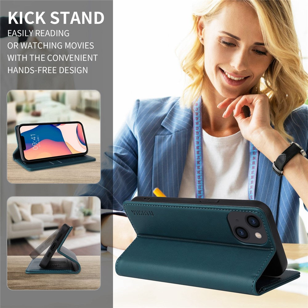 YIKATU Drop-proof Phone Cover For iPhone 14 Pro 6.1 inch, YK- 001 Scratch-resistant Magnetic Auto-absorbed PU Leather Flip Wallet Case Stand