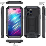 R-JUST til iPhone 14 Pro 6,1 tommer, silikone- og metalcover med skydeligt kameradæksel og hærdet glasskærmbeskytter, stativdesign, vandtæt og stødsikkert