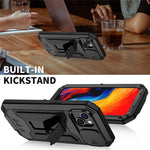 R-JUST til iPhone 14 6,1 tommer Skydeligt kameracover Silikone + metal + hærdet glas skærmbeskytter Telefoncover Dropsikkert cover med støttefod