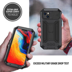R-JUST til iPhone 14 6,1 tommer Skydeligt kameracover Silikone + metal + hærdet glas skærmbeskytter Telefoncover Dropsikkert cover med støttefod