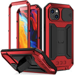 R-JUST til iPhone 14 6,1 tommer Skydeligt kameracover Silikone + metal + hærdet glas skærmbeskytter Telefoncover Dropsikkert cover med støttefod