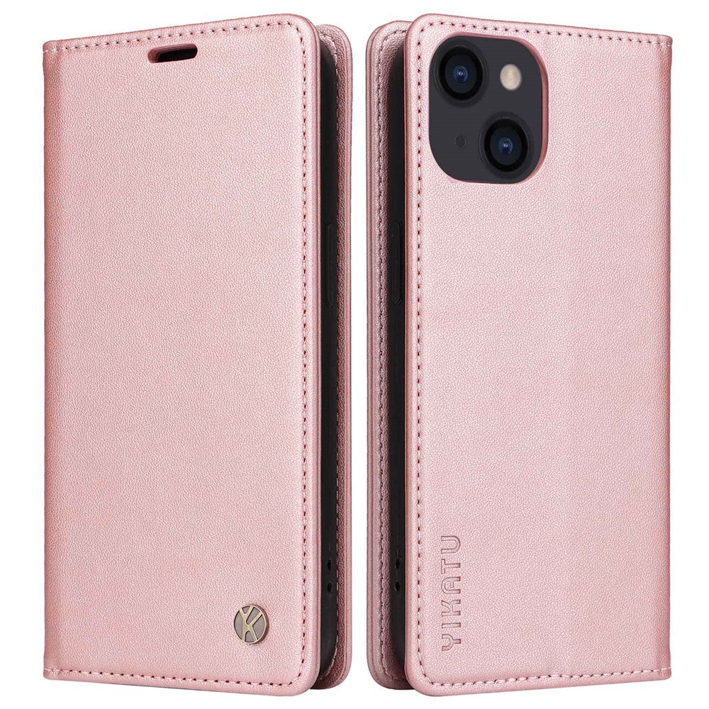YIKATU Stødsikkert telefoncover til iPhone 14 6,1 tommer, YK-001 PU-læder flip-pung-etui med stativ og magnetisk autosugende telefoncover