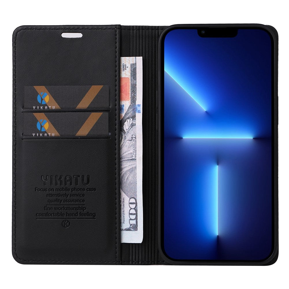 YIKATU for iPhone 13 Pro 6.1 inch YK-001 Anti-fall Phone Case Magnetic Auto-absorbed PU Leather Flip Wallet Stand Protective Phone Cover