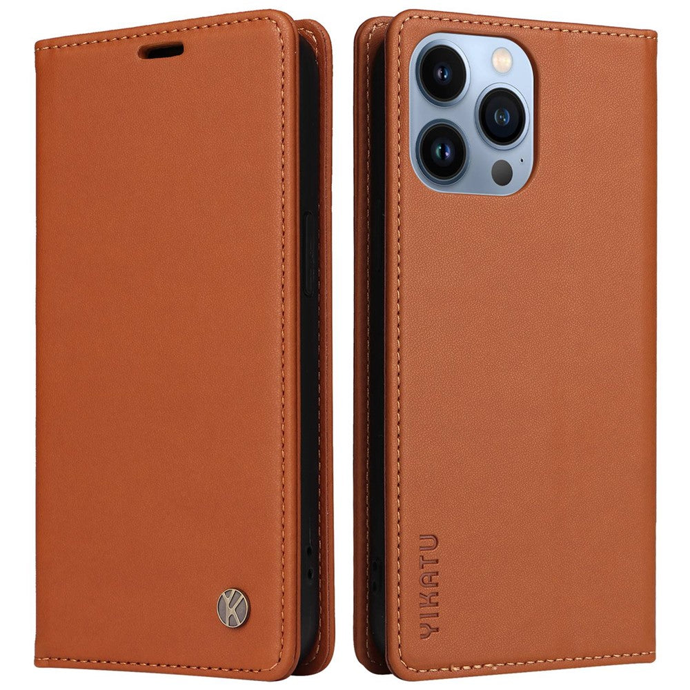 YIKATU for iPhone 13 Pro 6.1 inch YK-001 Anti-fall Phone Case Magnetic Auto-absorbed PU Leather Flip Wallet Stand Protective Phone Cover
