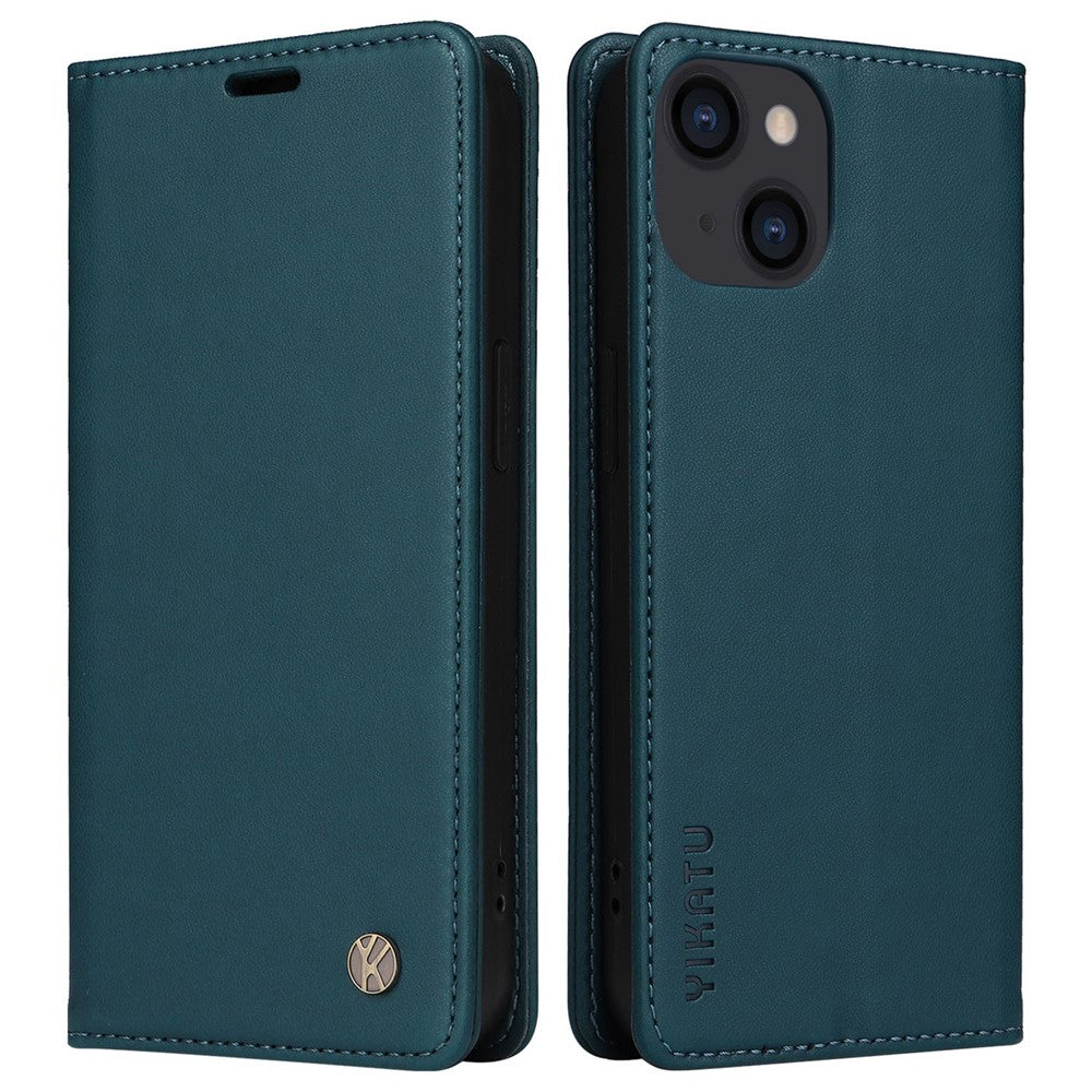 YIKATU For iPhone 13 6.1 inch YK-001 Anti-drop Phone Case Stand Magnetic Auto-absorbed PU Leather Flip Wallet Cover