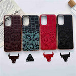 Gold Crocodile Series Galvaniseret Telefoncover til Samsung Galaxy A13 4G, Ægte Koskind Læder+TPU+PC Skal