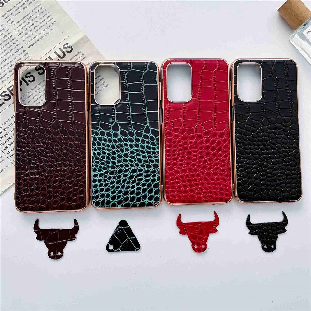 Gold Crocodile Series Galvaniseret Telefoncover til Samsung Galaxy A13 4G, Ægte Koskind Læder+TPU+PC Skal
