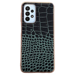 Gold Crocodile Series Galvaniseret Telefoncover til Samsung Galaxy A13 4G, Ægte Koskind Læder+TPU+PC Skal