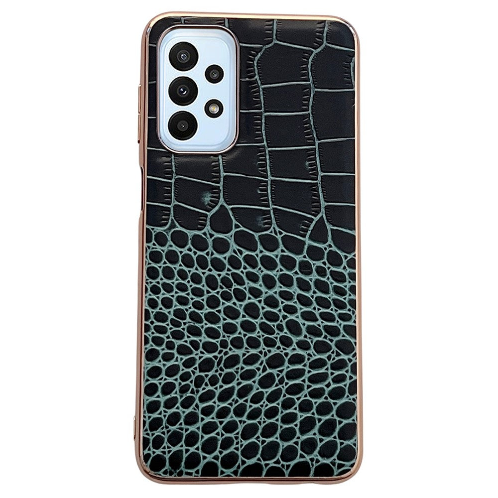 Gold Crocodile Series Galvaniseret Telefoncover til Samsung Galaxy A13 4G, Ægte Koskind Læder+TPU+PC Skal