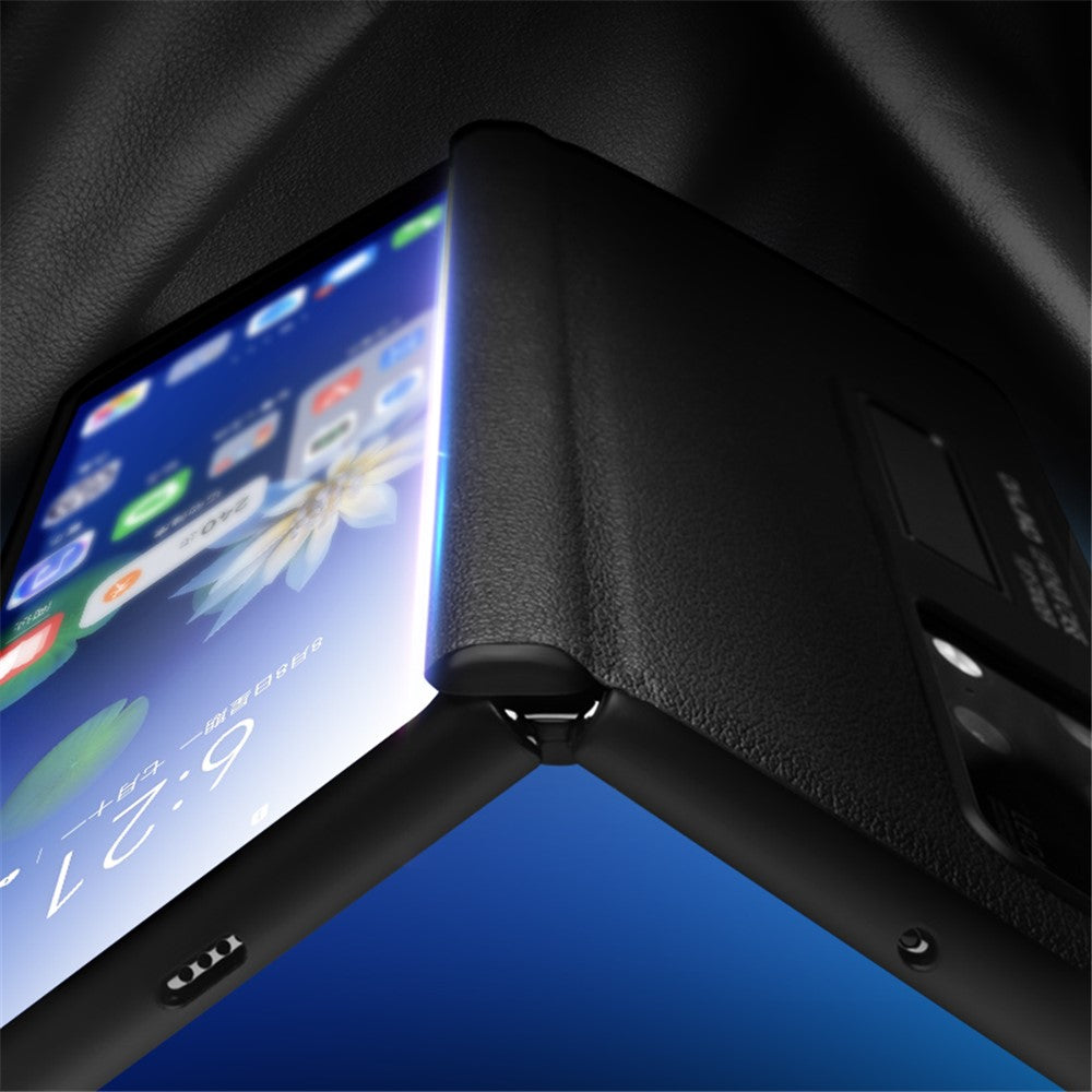 QIALINO For Huawei Mate X2 5G Smart Auto Wake Up  /  Sleep View Window Phone Case Genuine Cowhide Leather Anti-drop Phone Flip Cover with Hidden Kickstand