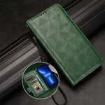 OnePlus 10T 5G / Ace Pro 5G-mobilcover med trekantmønster, præget, sammenfoldeligt stativ, ridsebestandigt PU-læder, pung-etui med rem