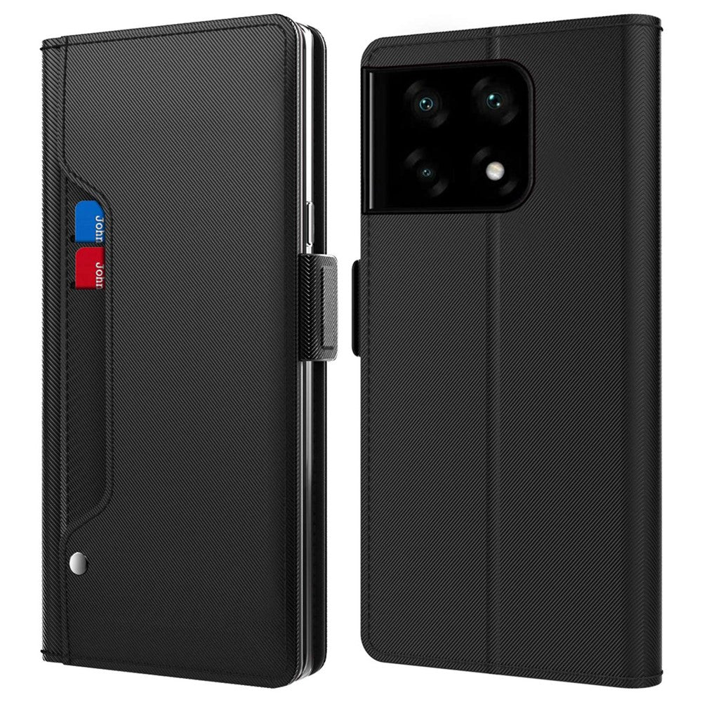 OnePlus 10 Pro 5G Sminkspegel PU-läderskydd Sidomagnetiskt spänne Stötsäkert Stativ Korthållare mobilskal
