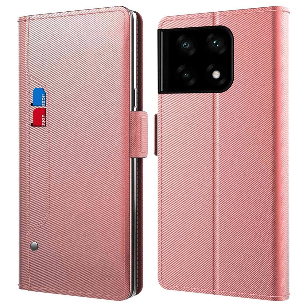 OnePlus 10 Pro 5G Sminkspegel PU-läderskydd Sidomagnetiskt spänne Stötsäkert Stativ Korthållare mobilskal