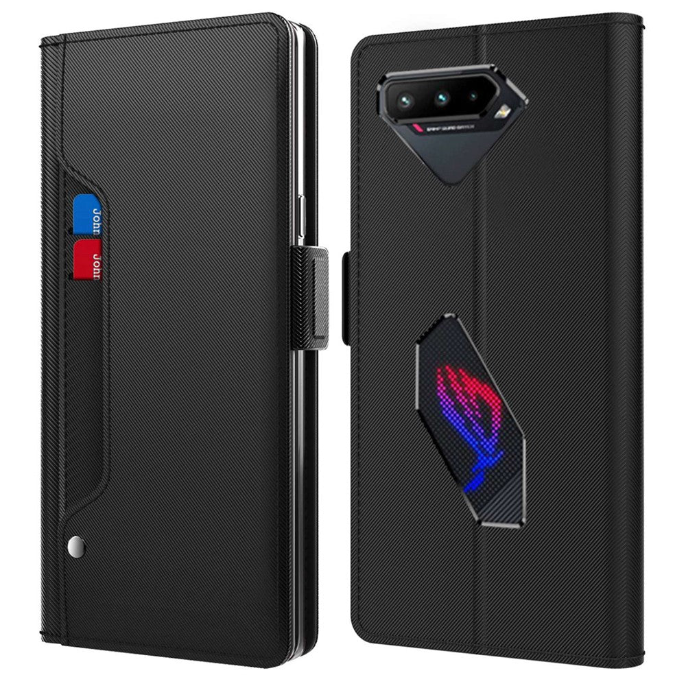 For Asus ROG Phone 5 Mirror Function Magnetic Closure PU Leather Phone Case Folio Flip Stand Card Holder Cover