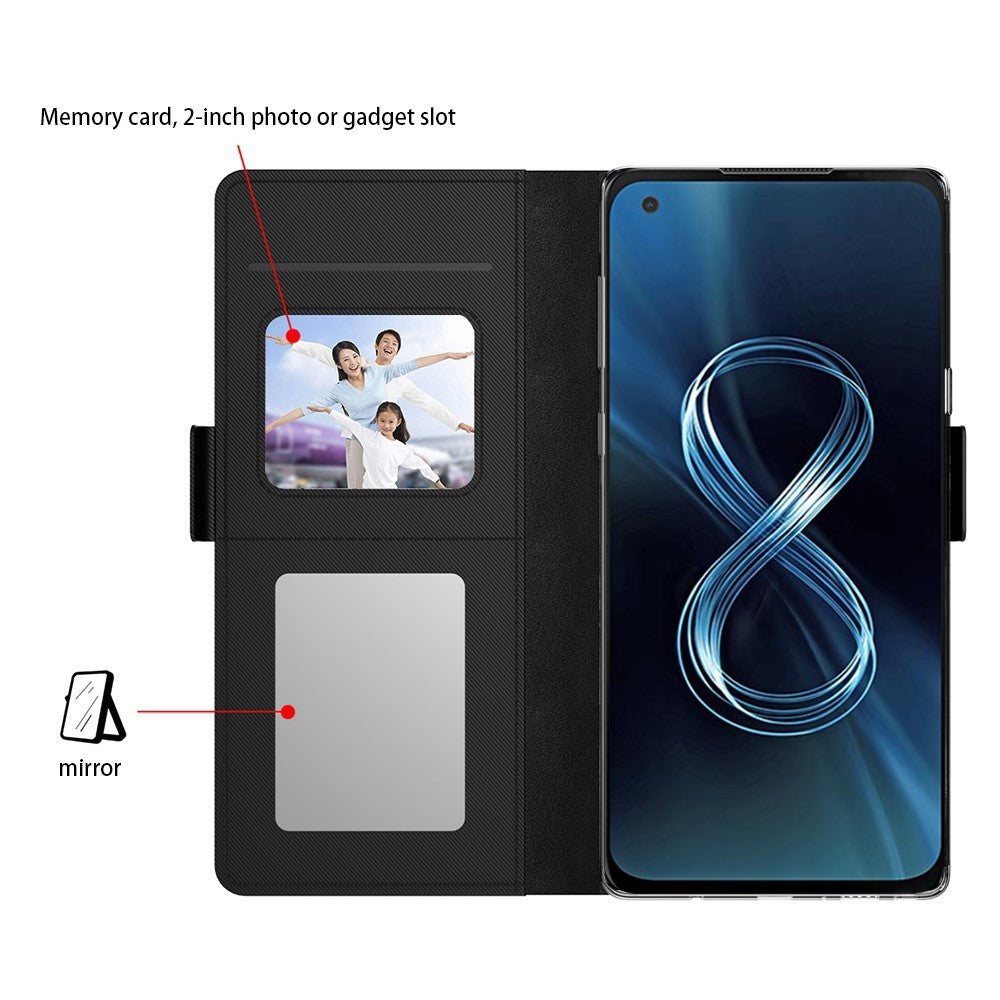 For Asus ROG Phone 5 Mirror Function Magnetic Closure PU Leather Phone Case Folio Flip Stand Card Holder Cover