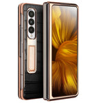 QIALINO til Samsung Galaxy Z Fold3 5G Krokodille Tekstur Ægte Læder + PC Støtteben Cover Galvanisering Telefoncover med Hærdet Glas