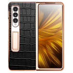 QIALINO til Samsung Galaxy Z Fold3 5G Krokodille Tekstur Ægte Læder + PC Støtteben Cover Galvanisering Telefoncover med Hærdet Glas