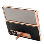 QIALINO til Samsung Galaxy Z Fold3 5G Krokodille Tekstur Ægte Læder + PC Støtteben Cover Galvanisering Telefoncover med Hærdet Glas