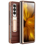 QIALINO til Samsung Galaxy Z Fold3 5G Krokodille Tekstur Ægte Læder + PC Støtteben Cover Galvanisering Telefoncover med Hærdet Glas