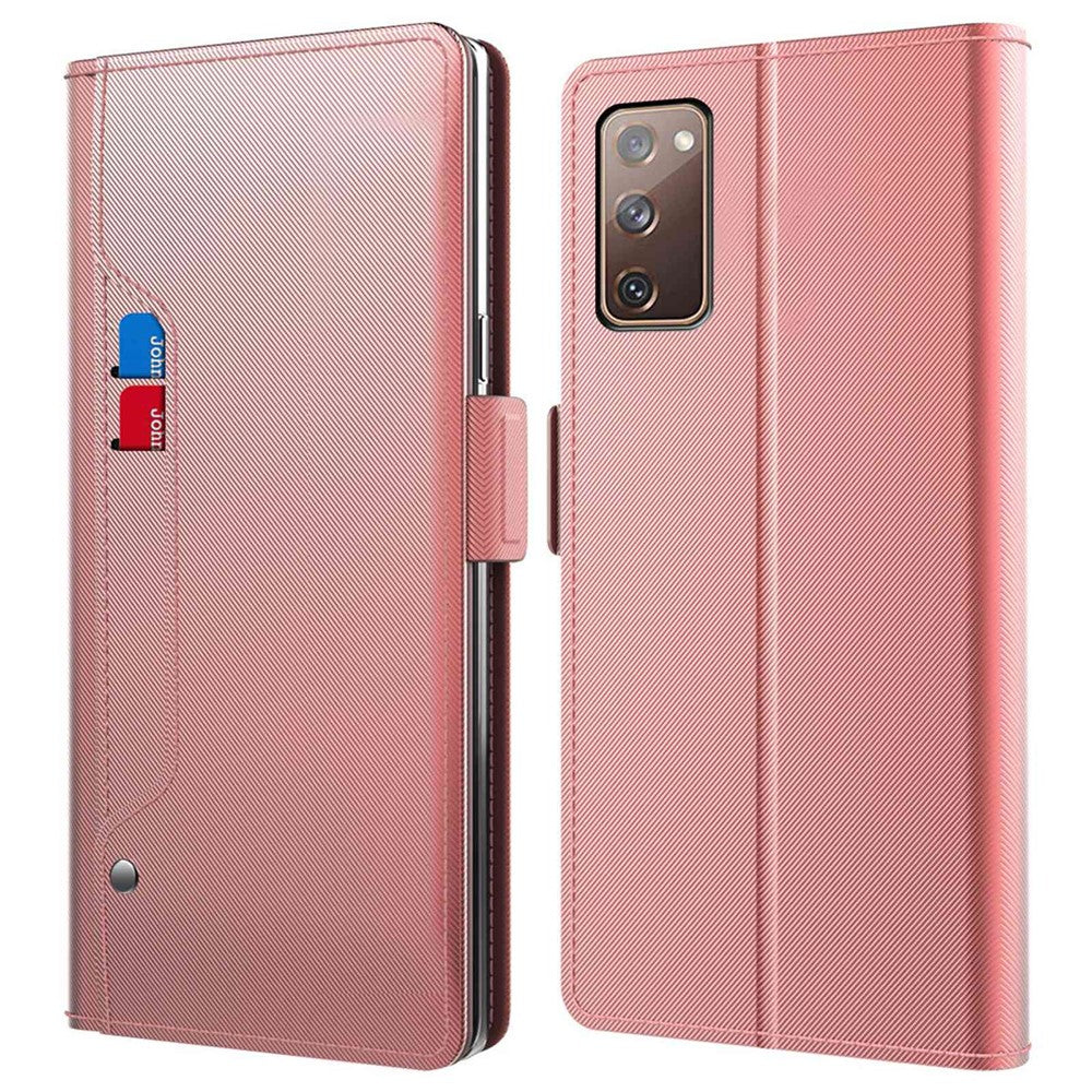 For Samsung Galaxy S20 FE / S20 FE 5G / S20 FE 2022 / S20 Lite Mirror Function PU Leather Stand Card Holder Case Magnetic Clasp Phone Cover