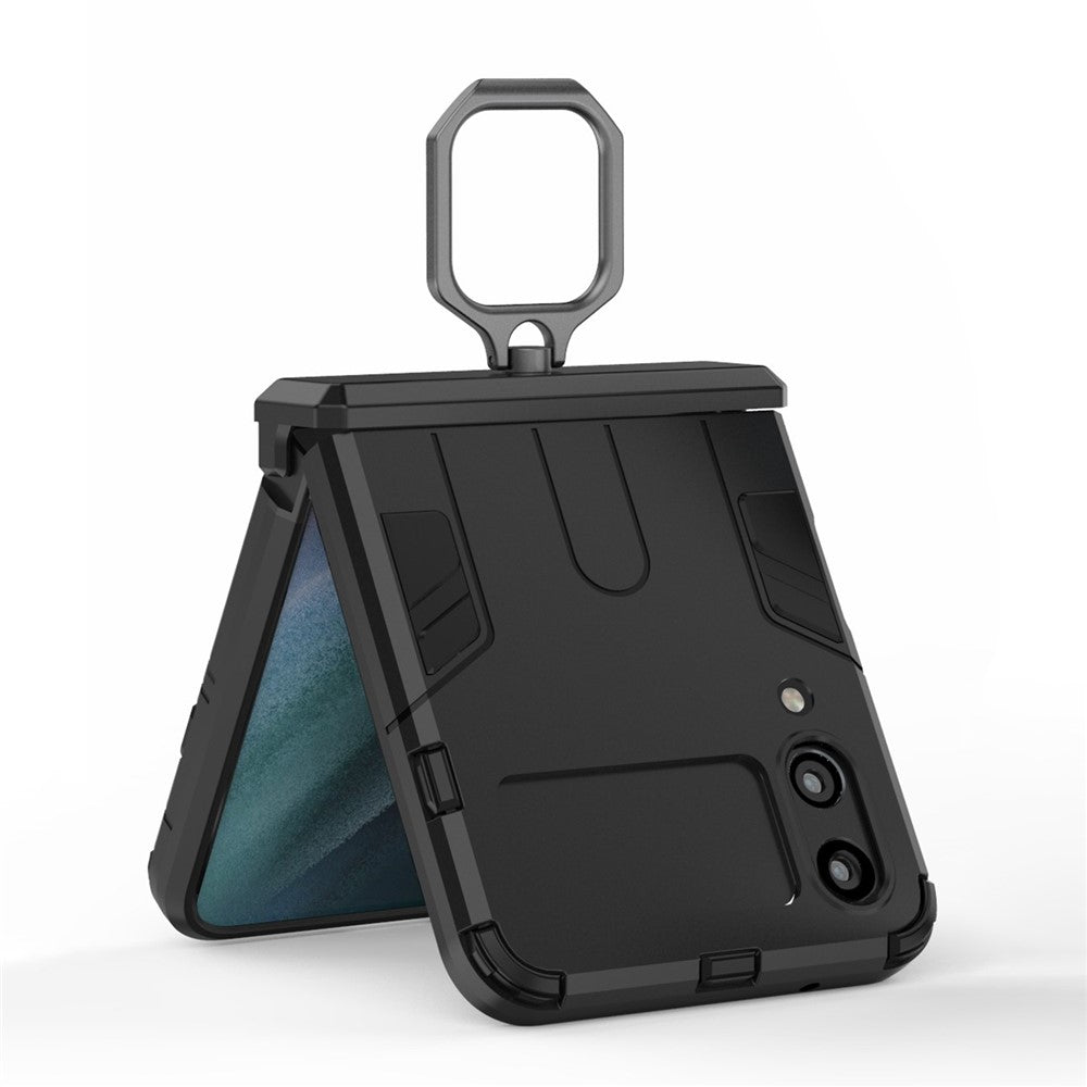 For Samsung Galaxy Z Flip4 5G Rotatable Ring Holder Kickstand Phone Case Kickstand Hard PC Soft TPU Shock Absorption Cover