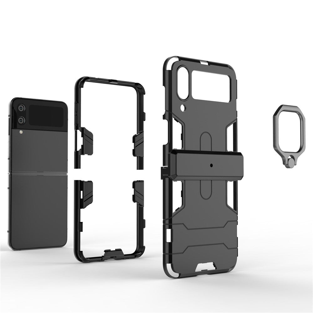 For Samsung Galaxy Z Flip4 5G Rotatable Ring Holder Kickstand Phone Case Kickstand Hard PC Soft TPU Shock Absorption Cover