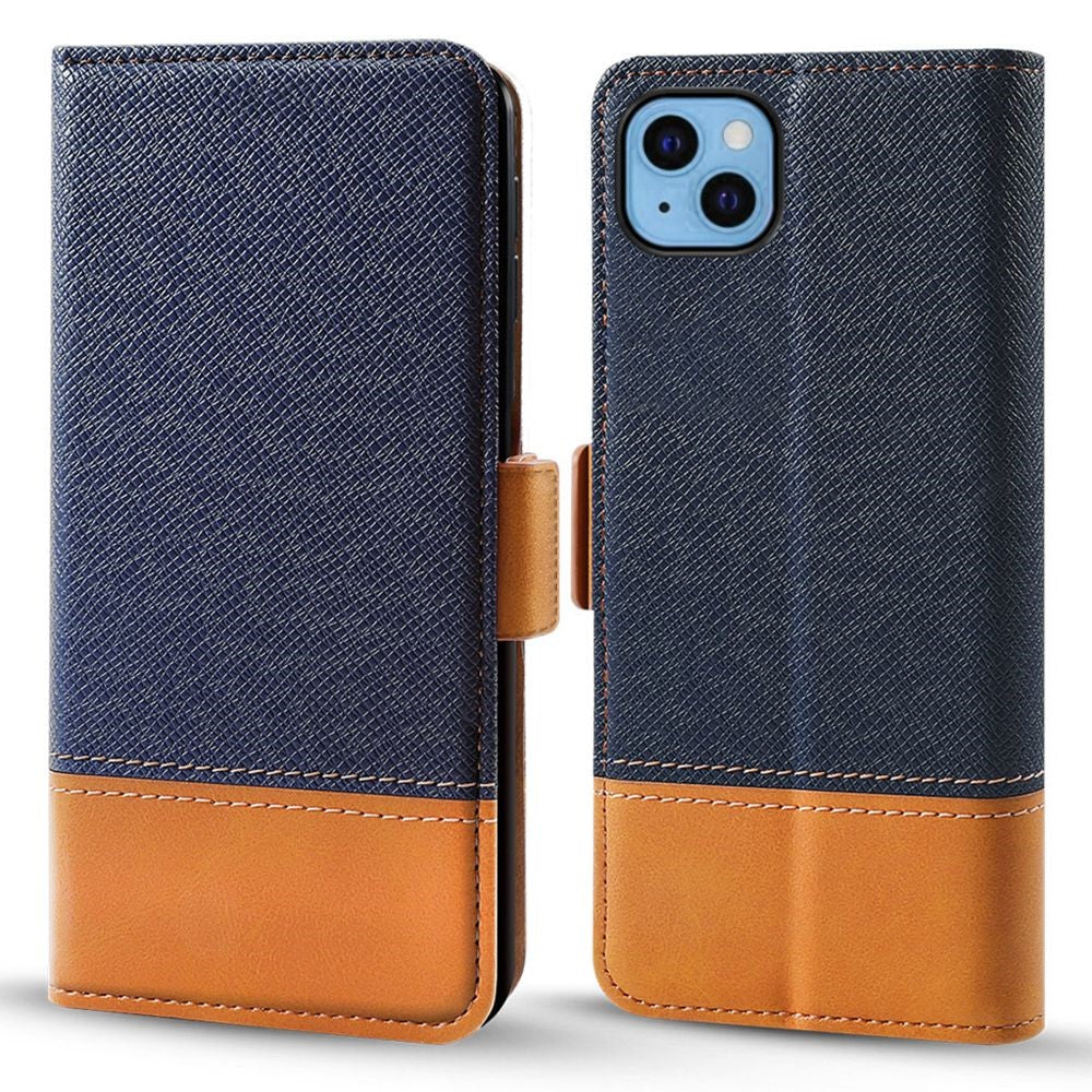 For iPhone 12 / 12 Pro 6.1 inch Magnetic Closure Color Splicing Phone Case Flip Wallet Stand PU Leather + TPU Protective Cover