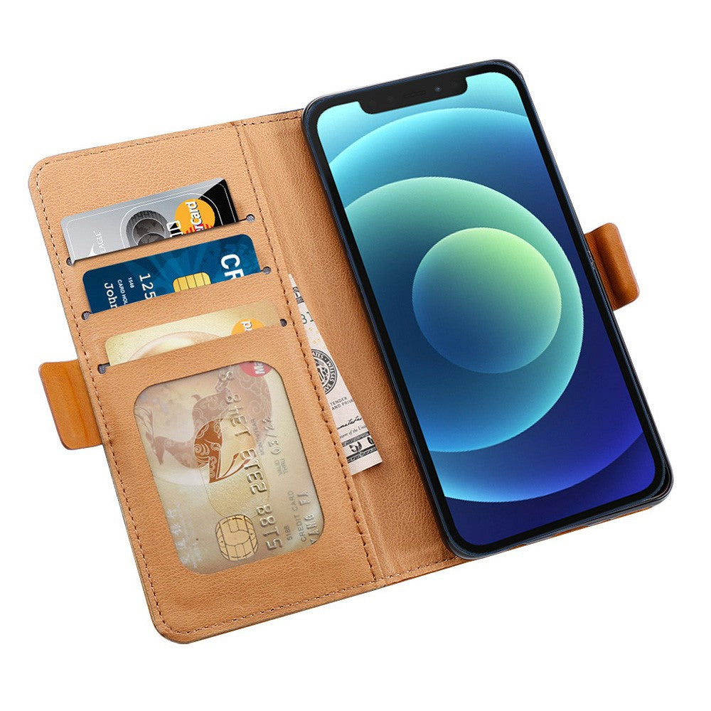 For iPhone 12 / 12 Pro 6.1 inch Magnetic Closure Color Splicing Phone Case Flip Wallet Stand PU Leather + TPU Protective Cover