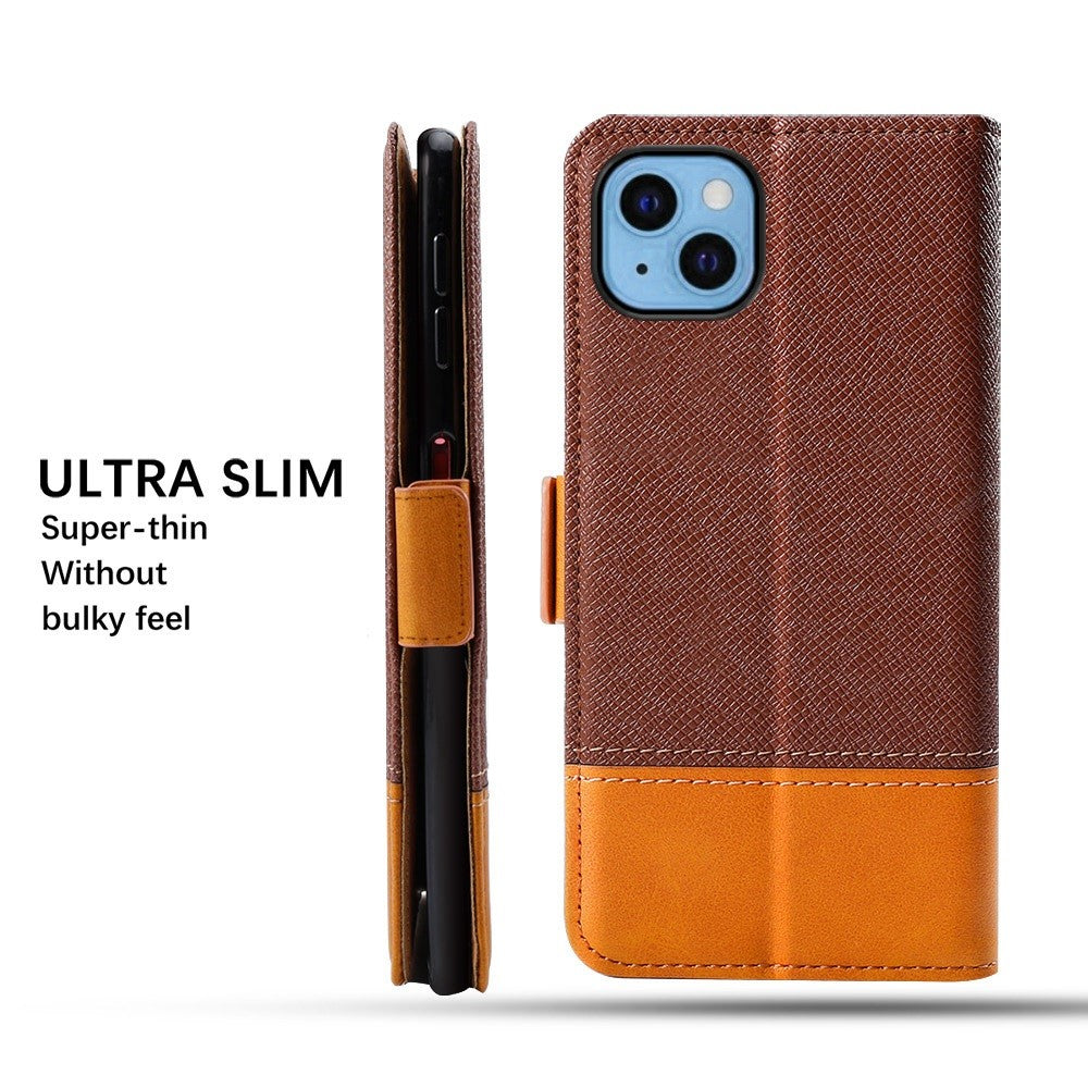For iPhone 12 / 12 Pro 6.1 inch Magnetic Closure Color Splicing Phone Case Flip Wallet Stand PU Leather + TPU Protective Cover