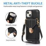 For iPhone 14 6.1 inch Anti-scratch Phone Cover PU Leather+TPU Card Holder Kickstand Phone Case with Shoulder Strap
