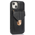 For iPhone 14 6.1 inch Anti-scratch Phone Cover PU Leather+TPU Card Holder Kickstand Phone Case with Shoulder Strap