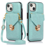 For iPhone 14 6.1 inch Anti-scratch Phone Cover PU Leather+TPU Card Holder Kickstand Phone Case with Shoulder Strap