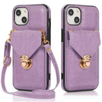 For iPhone 14 6.1 inch Anti-scratch Phone Cover PU Leather+TPU Card Holder Kickstand Phone Case with Shoulder Strap