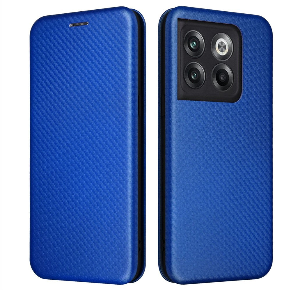 OnePlus 10T 5G / Ace Pro 5G Smartphone-skal i kolfibertextur, PU-läder, magnetiskt, självabsorberande stativ, korthållare, funktionellt mobilskal