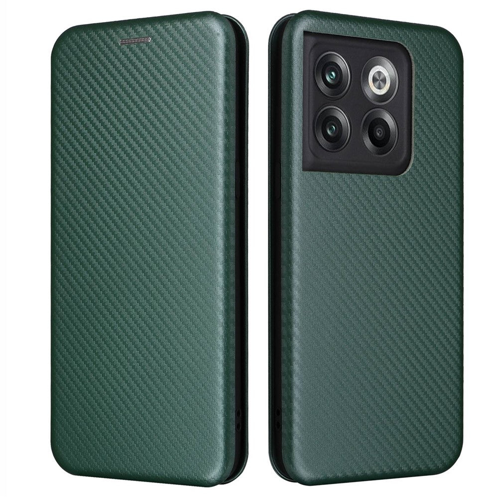 OnePlus 10T 5G / Ace Pro 5G Smartphone-skal i kolfibertextur, PU-läder, magnetiskt, självabsorberande stativ, korthållare, funktionellt mobilskal
