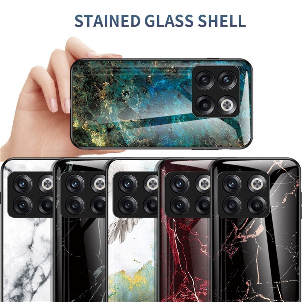For OnePlus 10T 5G / Ace Pro 5G Fall Resistant Phone Cover Marble Pattern Tempered Glass + PC + TPU Hybrid Case
