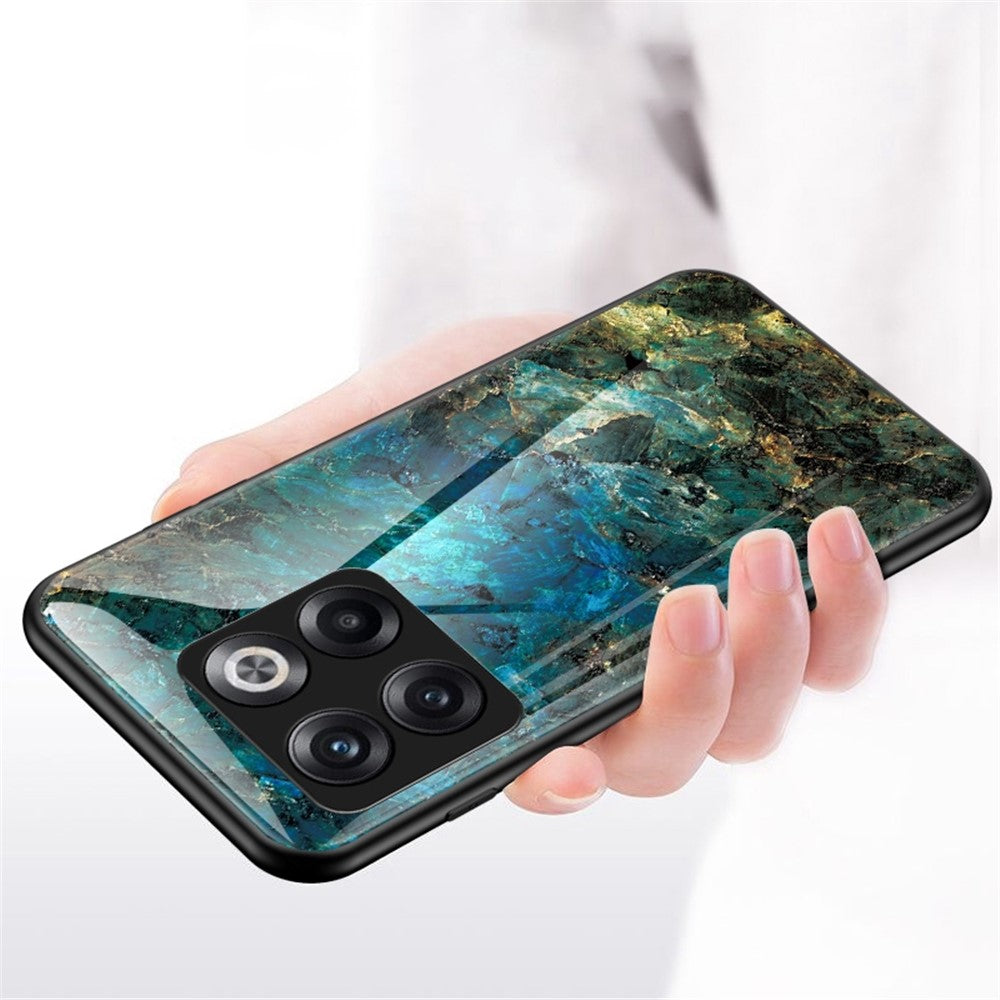 For OnePlus 10T 5G / Ace Pro 5G Fall Resistant Phone Cover Marble Pattern Tempered Glass + PC + TPU Hybrid Case
