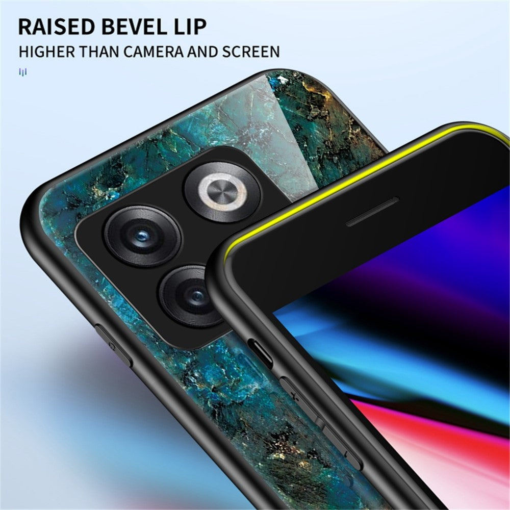 For OnePlus 10T 5G / Ace Pro 5G Fall Resistant Phone Cover Marble Pattern Tempered Glass + PC + TPU Hybrid Case
