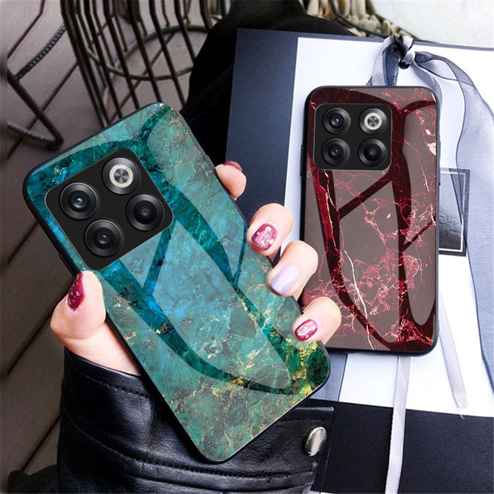 For OnePlus 10T 5G / Ace Pro 5G Fall Resistant Phone Cover Marble Pattern Tempered Glass + PC + TPU Hybrid Case